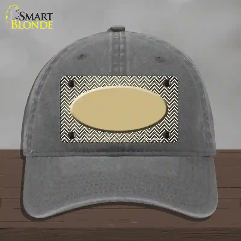 Gold White Small Chevron Oval Oil Rubbed Novelty License Plate Hat Unconstructed Cotton / Charcoal