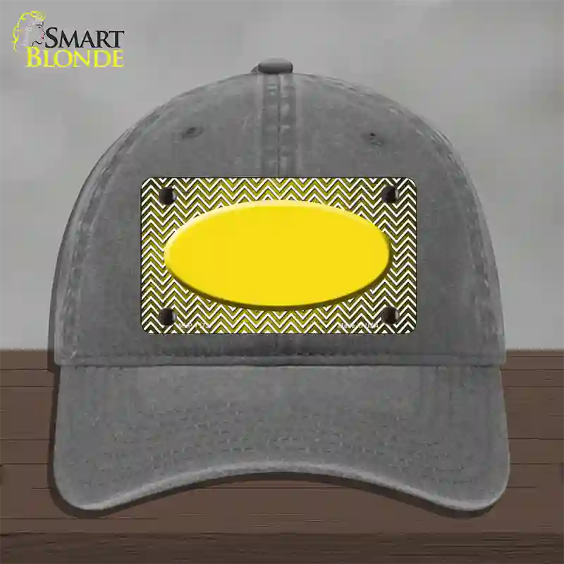 Yellow White Small Chevron Oval Oil Rubbed Novelty License Plate Hat Unconstructed Cotton / Charcoal