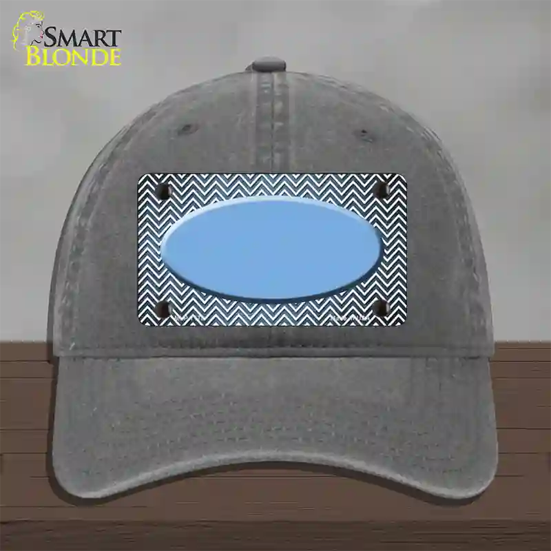 Light Blue White Small Chevron Oval Oil Rubbed Novelty License Plate Hat Unconstructed Cotton / Charcoal