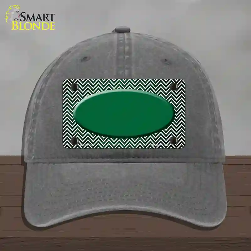 Green White Small Chevron Oval Oil Rubbed Novelty License Plate Hat Unconstructed Cotton / Charcoal