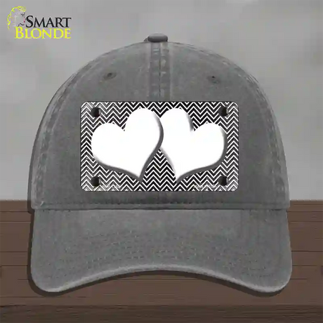 Black White Small Chevron Hearts Oil Rubbed Novelty License Plate Hat Unconstructed Cotton / Charcoal