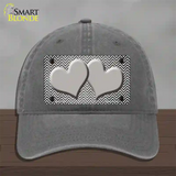 Gray White Small Chevron Hearts Oil Rubbed Novelty License Plate Hat Unconstructed Cotton / Charcoal