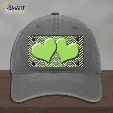 Lime Green White Small Chevron Hearts Oil Rubbed Novelty License Plate Hat Unconstructed Cotton / Charcoal