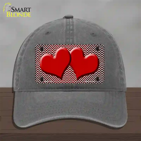 Red White Small Chevron Hearts Oil Rubbed Novelty License Plate Hat Unconstructed Cotton / Charcoal