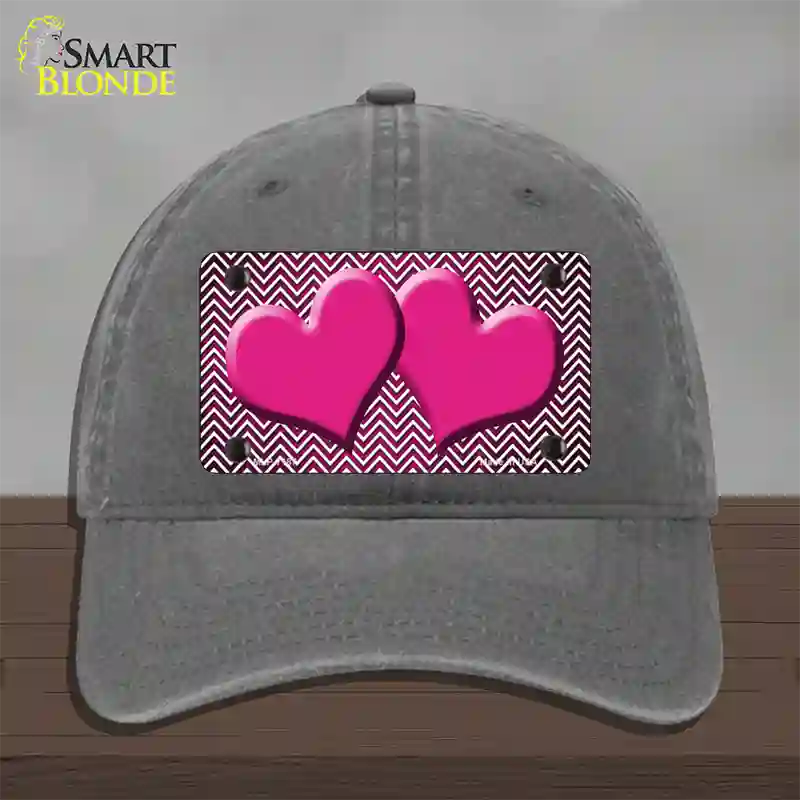 Pink White Small Chevron Hearts Oil Rubbed Novelty License Plate Hat Unconstructed Cotton / Charcoal