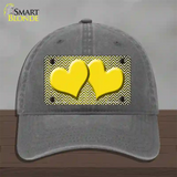 Yellow White Small Chevron Hearts Oil Rubbed Novelty License Plate Hat Unconstructed Cotton / Charcoal