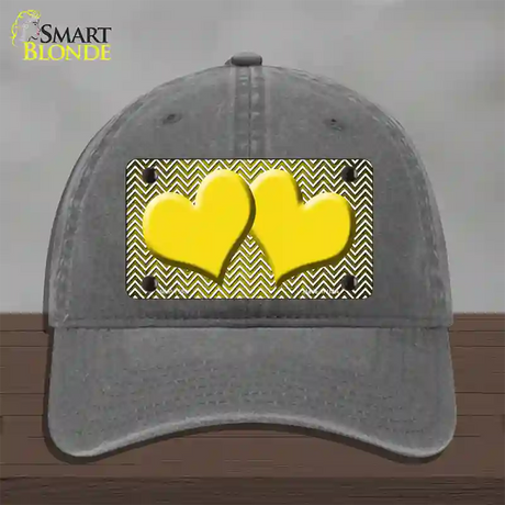 Yellow White Small Chevron Hearts Oil Rubbed Novelty License Plate Hat Unconstructed Cotton / Charcoal