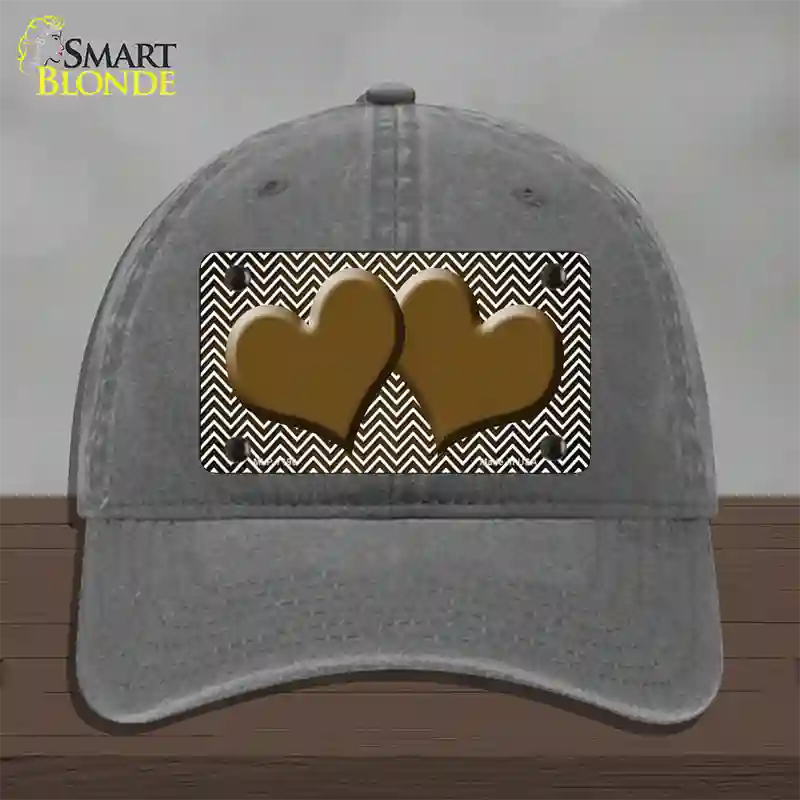 Brown White Small Chevron Hearts Oil Rubbed Novelty License Plate Hat Unconstructed Cotton / Charcoal