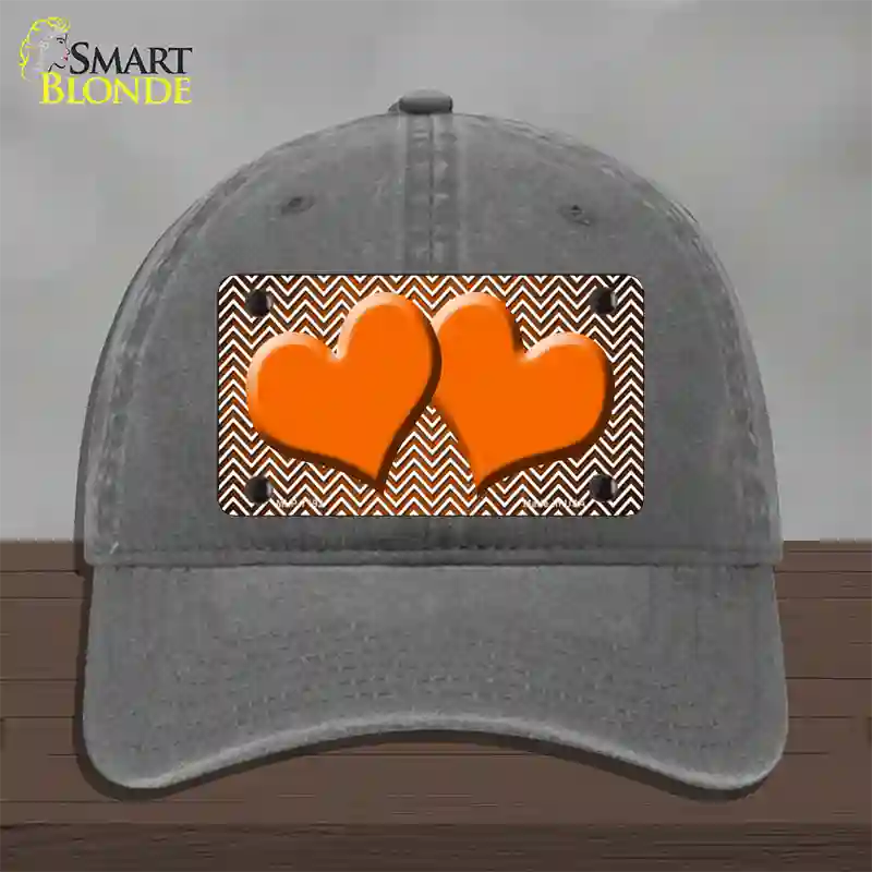 Orange White Small Chevron Hearts Oil Rubbed Novelty License Plate Hat Unconstructed Cotton / Charcoal