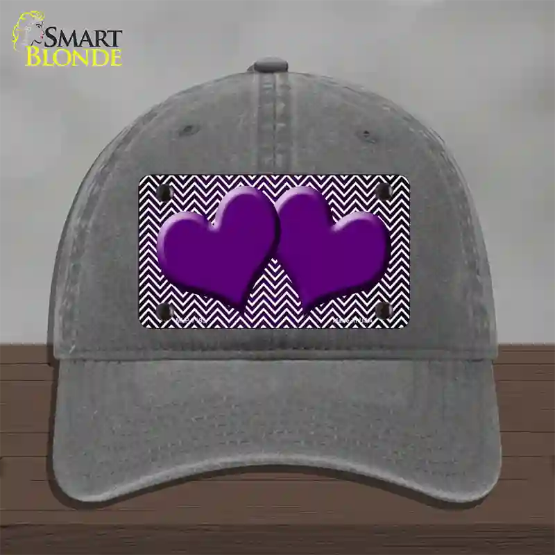 Purple White Small Chevron Hearts Oil Rubbed Novelty License Plate Hat Unconstructed Cotton / Charcoal