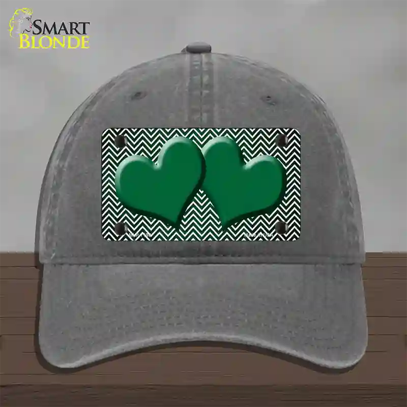 Green White Small Chevron Hearts Oil Rubbed Novelty License Plate Hat Unconstructed Cotton / Charcoal