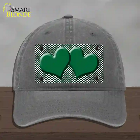 Green White Small Chevron Hearts Oil Rubbed Novelty License Plate Hat Unconstructed Cotton / Charcoal