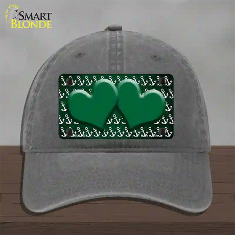 Green White Anchor Hearts Oil Rubbed Novelty License Plate Hat Unconstructed Cotton / Charcoal