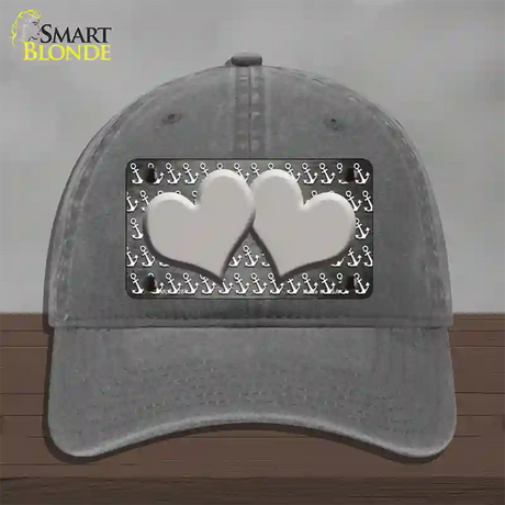 Gray White Anchor Hearts Oil Rubbed Novelty License Plate Hat Unconstructed Cotton / Charcoal