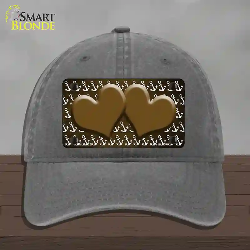 Brown White Anchor Hearts Oil Rubbed Novelty License Plate Hat Unconstructed Cotton / Charcoal