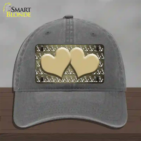 Gold White Anchor Hearts Oil Rubbed Novelty License Plate Hat Unconstructed Cotton / Charcoal