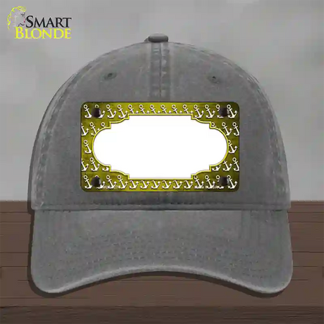 Yellow White Anchor Scallop Oil Rubbed Novelty License Plate Hat Unconstructed Cotton / Charcoal