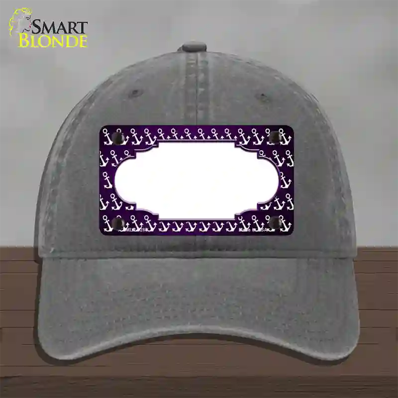 Purple White Anchor Scallop Oil Rubbed Novelty License Plate Hat Unconstructed Cotton / Charcoal