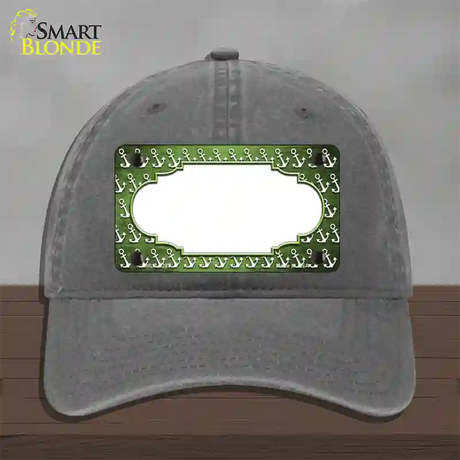 Lime Green White Anchor Scallop Oil Rubbed Novelty License Plate Hat Unconstructed Cotton / Charcoal