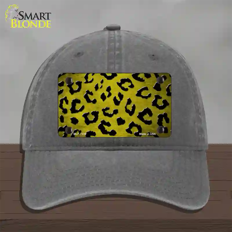 Yellow Black Cheetah Oil Rubbed Novelty License Plate Hat Unconstructed Cotton / Charcoal