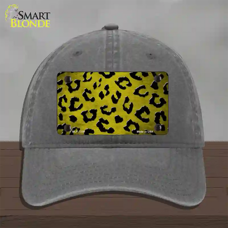 Yellow Black Cheetah Oil Rubbed Novelty License Plate Hat Unconstructed Cotton / Charcoal