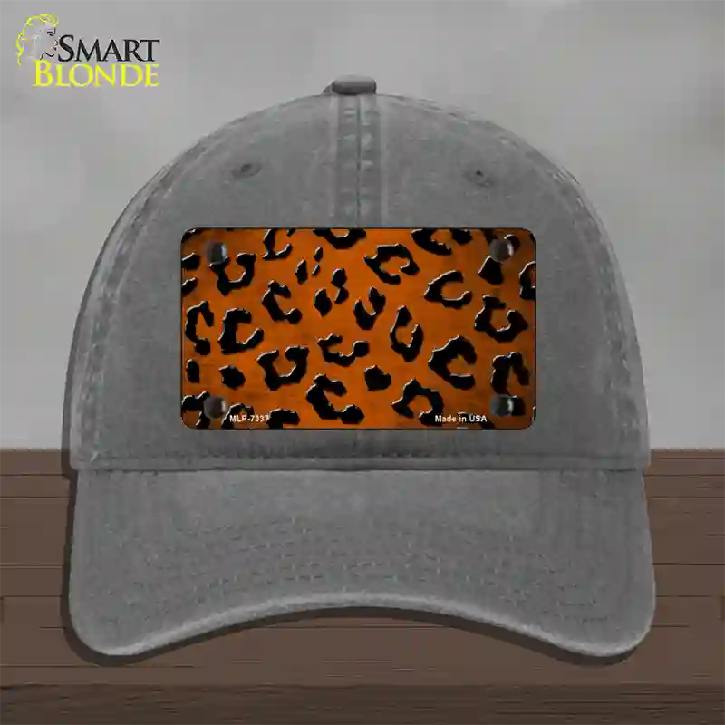 Orange Black Cheetah Oil Rubbed Novelty License Plate Hat Unconstructed Cotton / Charcoal