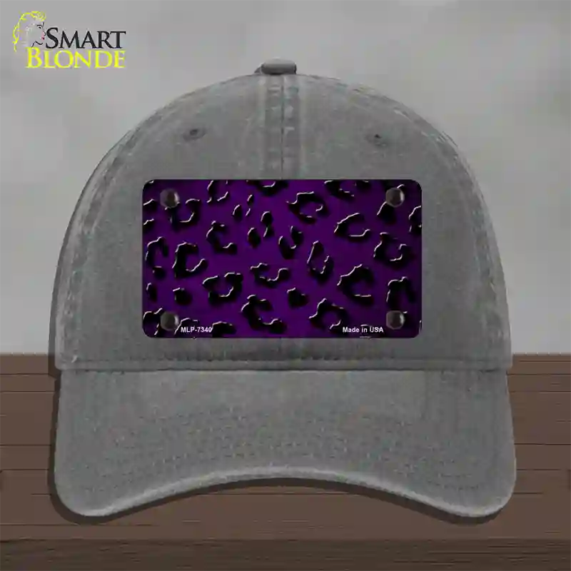 Purple Black Cheetah Oil Rubbed Novelty License Plate Hat Unconstructed Cotton / Charcoal