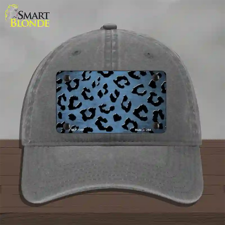 Light Blue Black Cheetah Oil Rubbed Novelty License Plate Hat Unconstructed Cotton / Charcoal