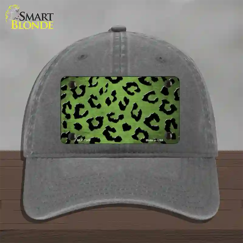 Lime Green Black Cheetah Oil Rubbed Novelty License Plate Hat Unconstructed Cotton / Charcoal