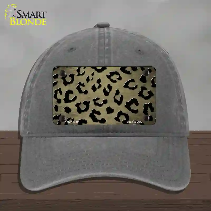 Gold Black Cheetah Oil Rubbed Novelty License Plate Hat Unconstructed Cotton / Charcoal