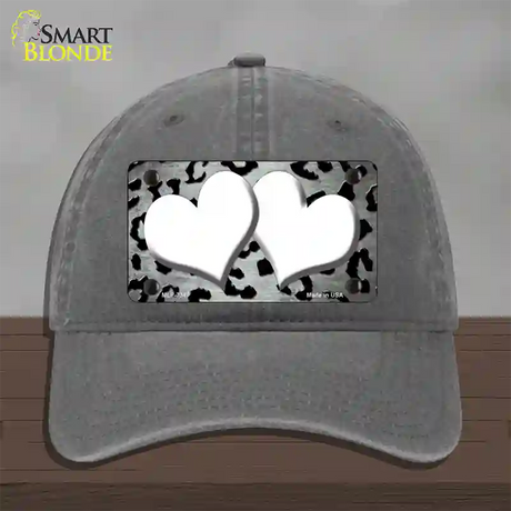 White Black Cheetah Hearts Oil Rubbed Novelty License Plate Hat Unconstructed Cotton / Charcoal