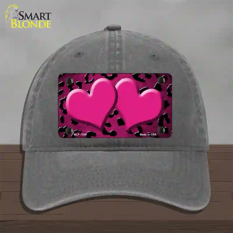 Pink Black Cheetah Hearts Oil Rubbed Novelty License Plate Hat Unconstructed Cotton / Charcoal