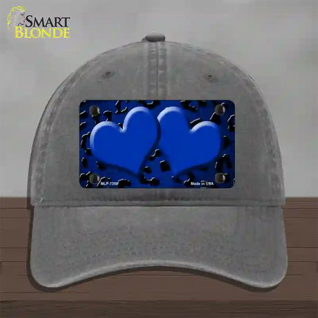 Blue Black Cheetah Hearts Oil Rubbed Novelty License Plate Hat Unconstructed Cotton / Charcoal