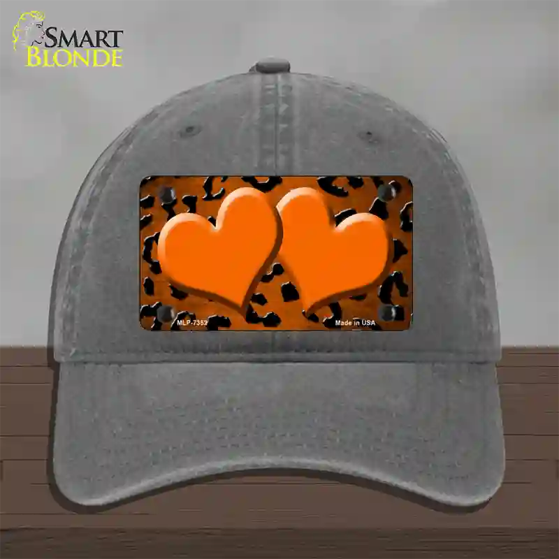 Orange Black Cheetah Hearts Oil Rubbed Novelty License Plate Hat Unconstructed Cotton / Charcoal