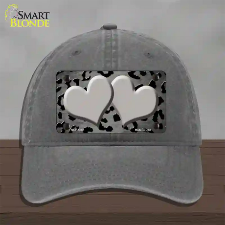 Gray Black Cheetah Hearts Oil Rubbed Novelty License Plate Hat Unconstructed Cotton / Charcoal