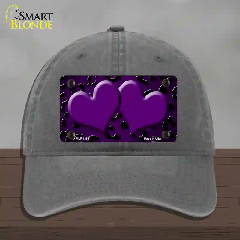 Purple Black Cheetah Hearts Oil Rubbed Novelty License Plate Hat Unconstructed Cotton / Charcoal