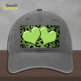 Lime Green Black Cheetah Hearts Oil Rubbed Novelty License Plate Hat Unconstructed Cotton / Charcoal