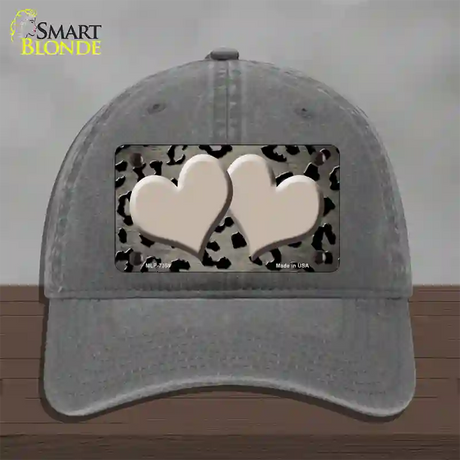 Tan Black Cheetah Hearts Oil Rubbed Novelty License Plate Hat Unconstructed Cotton / Charcoal