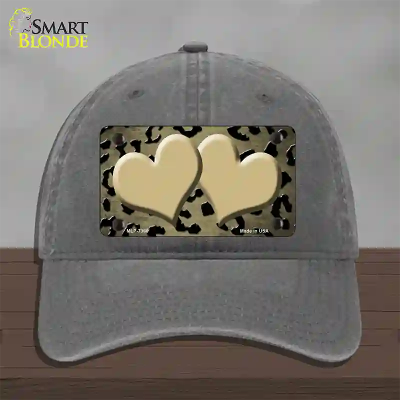 Gold Black Cheetah Hearts Oil Rubbed Novelty License Plate Hat Unconstructed Cotton / Charcoal