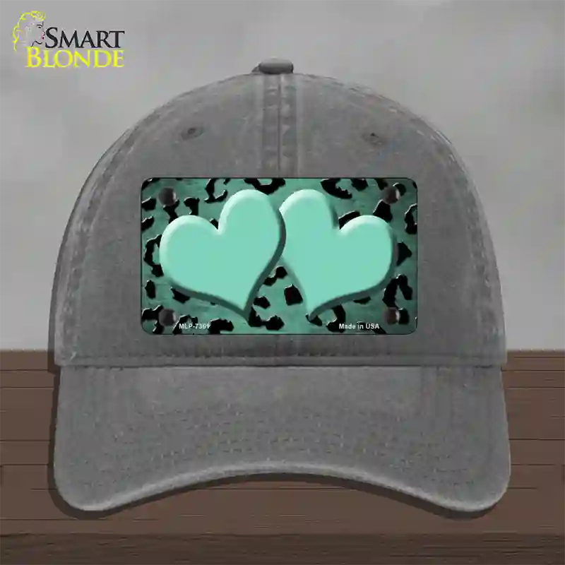 Mint Black Cheetah Hearts Oil Rubbed Novelty License Plate Hat Unconstructed Cotton / Charcoal