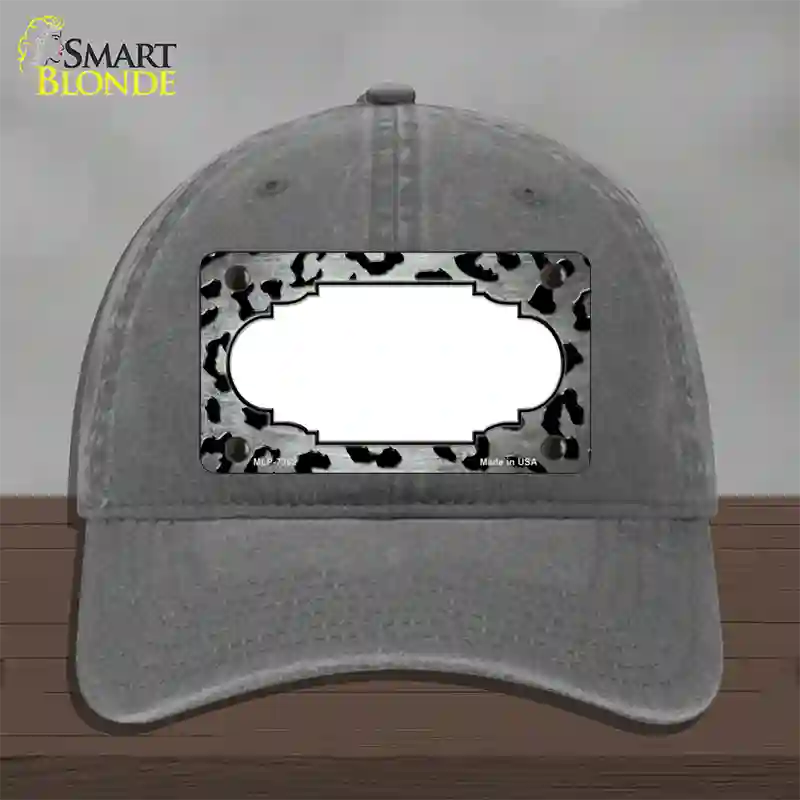 White Black Cheetah Scallop Oil Rubbed Novelty License Plate Hat Unconstructed Cotton / Charcoal