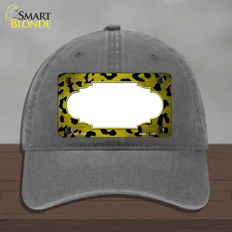 Yellow Black Cheetah Scallop Oil Rubbed Novelty License Plate Hat Unconstructed Cotton / Charcoal