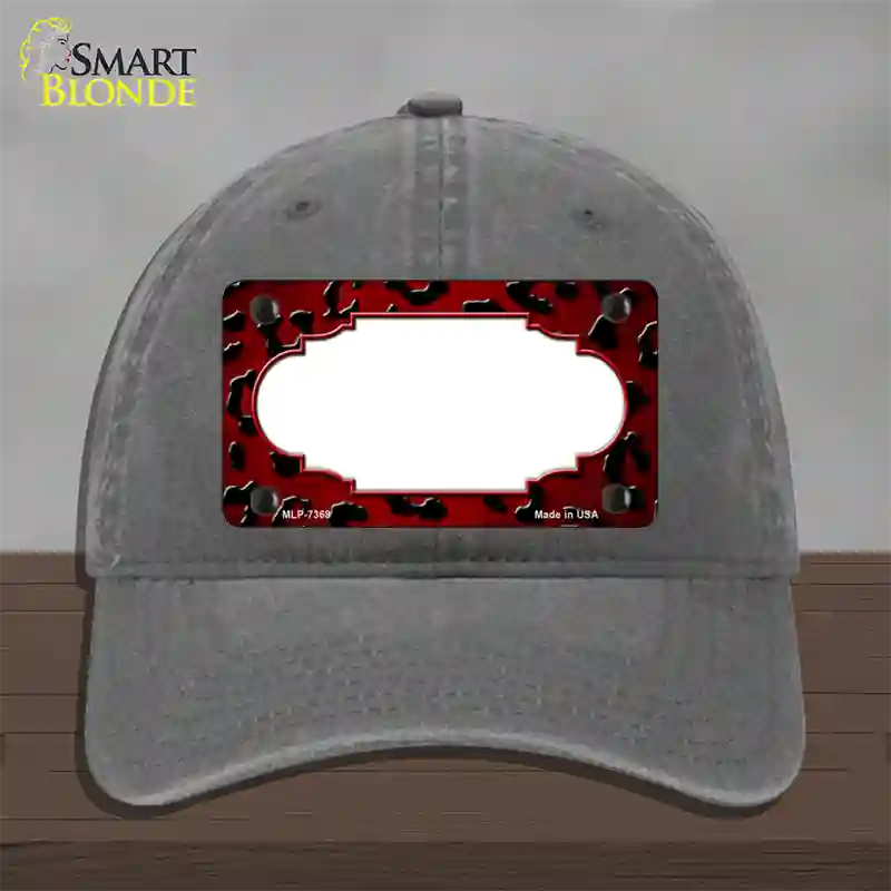 Red Black Cheetah Scallop Oil Rubbed Novelty License Plate Hat Unconstructed Cotton / Charcoal