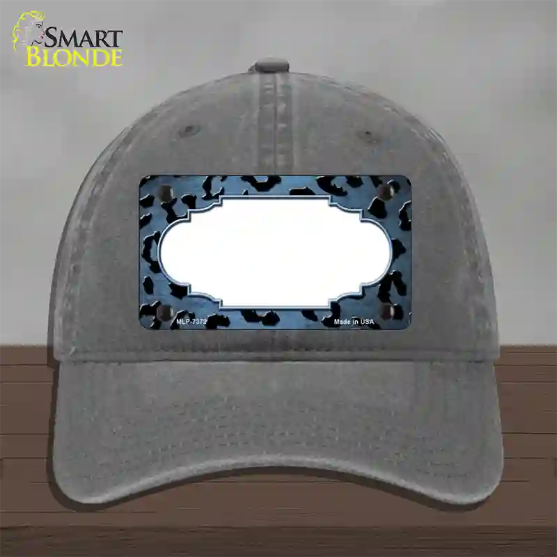 Light Blue Black Cheetah Scallop Oil Rubbed Novelty License Plate Hat Unconstructed Cotton / Charcoal