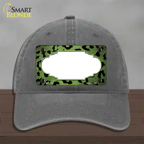 Lime Green Black Cheetah Scallop Oil Rubbed Novelty License Plate Hat Unconstructed Cotton / Charcoal