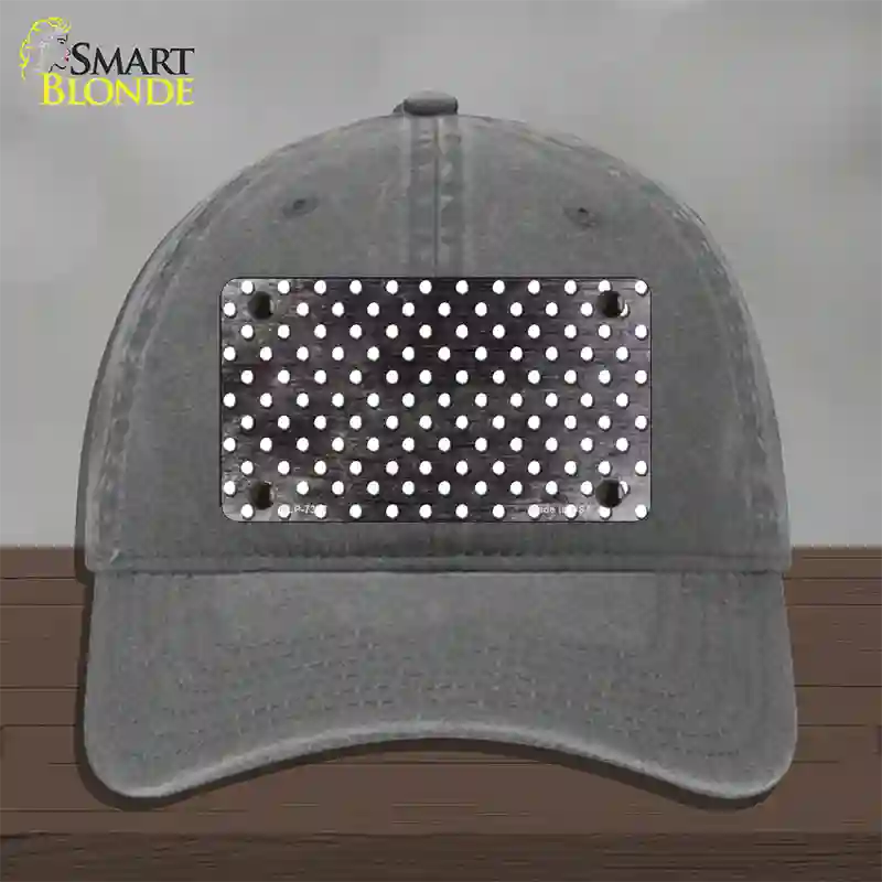 Black White Small Dots Oil Rubbed Novelty License Plate Hat Unconstructed Cotton / Charcoal