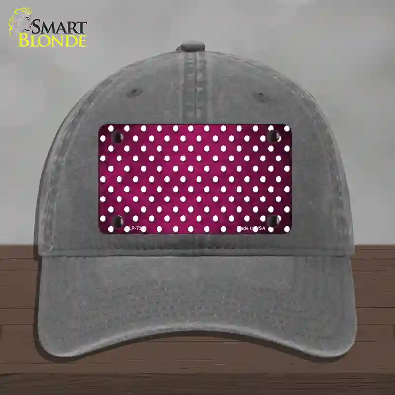 Pink White Small Dots Oil Rubbed Novelty License Plate Hat Unconstructed Cotton / Charcoal