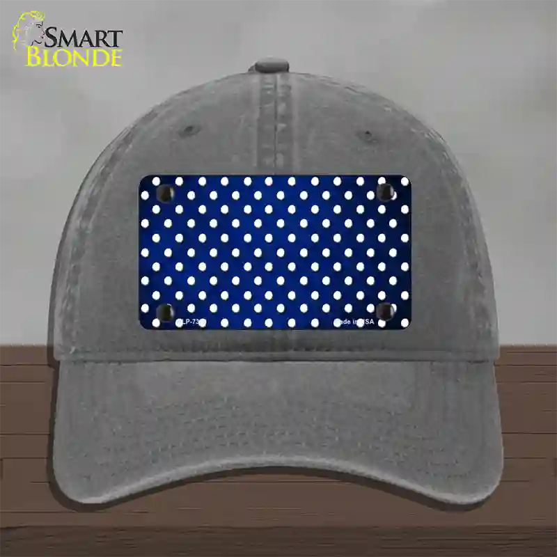 Blue White Small Dots Oil Rubbed Novelty License Plate Hat Unconstructed Cotton / Charcoal