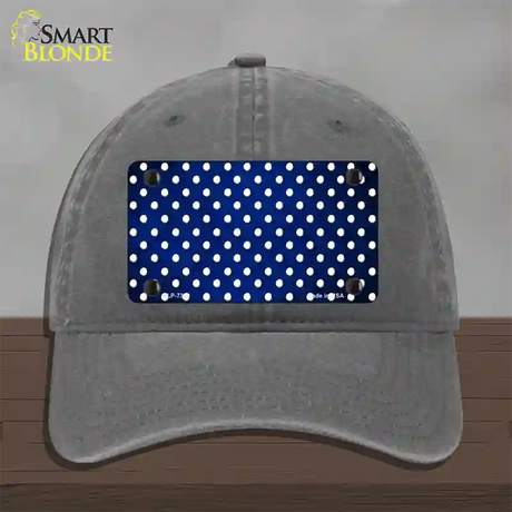 Blue White Small Dots Oil Rubbed Novelty License Plate Hat Unconstructed Cotton / Charcoal