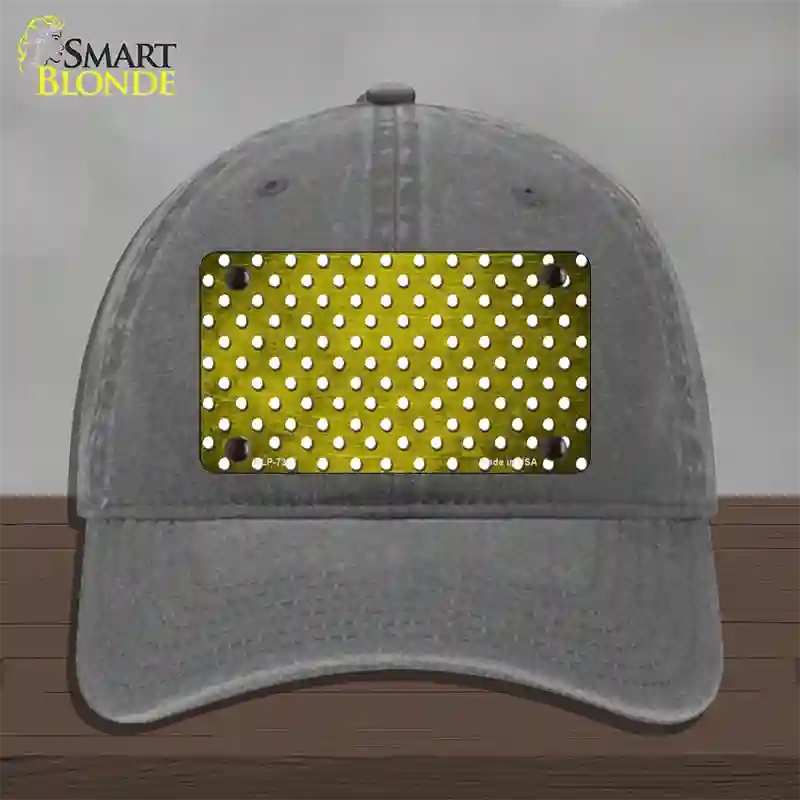 Yellow White Small Dots Oil Rubbed Novelty License Plate Hat Unconstructed Cotton / Charcoal